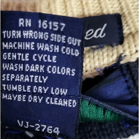 Vtg Gant Rugger Sweater Men XL Tan Navy Pullover V Neck Cable 100% Cotton Preppy - Picture 4 of 4